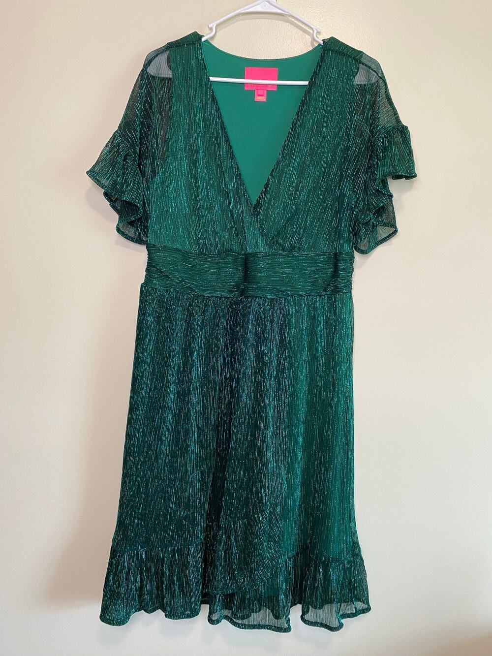 Lilly Pulitzer Women's Large Sinclair Emerald Green Metallic Sparkle Mini Dress